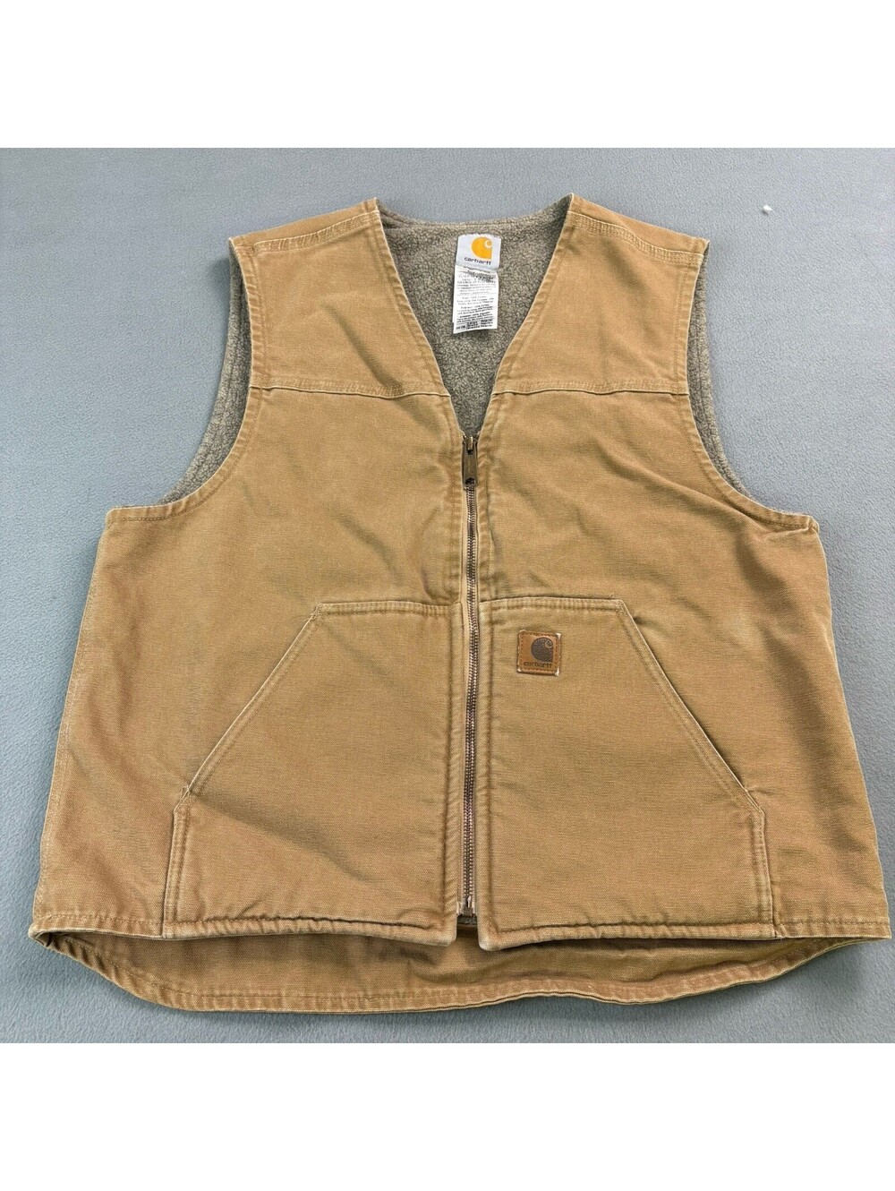 Vintage Carhartt Sherpa Lined Canvas Vest Size Large Brown